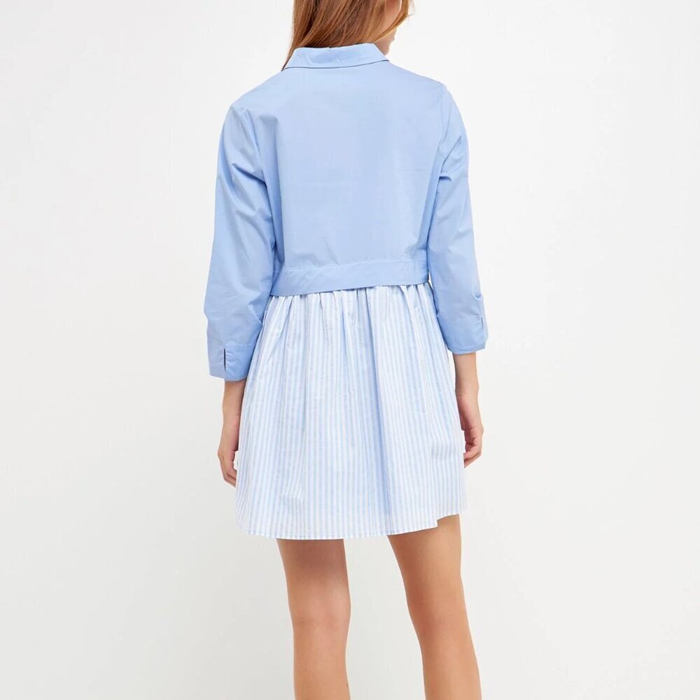 English Factory Contrast Powder Blue Striped Shirt Dress Small Coastal Summer - Picture 7 of 10